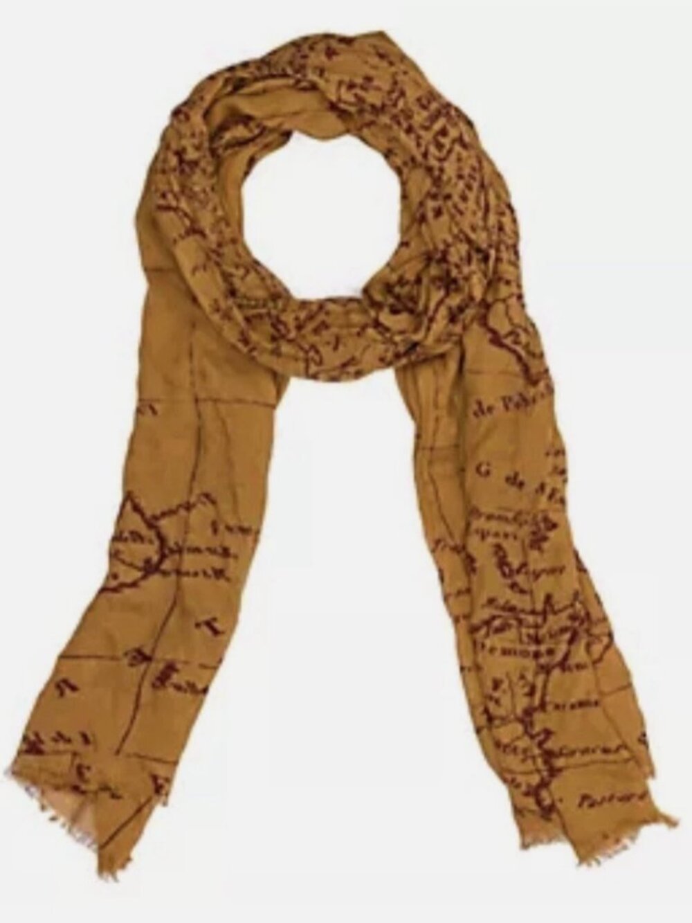 Patricia Nash Brown Riot Rust Antique Map Art Print Fringe Wrap Shawl Scarf